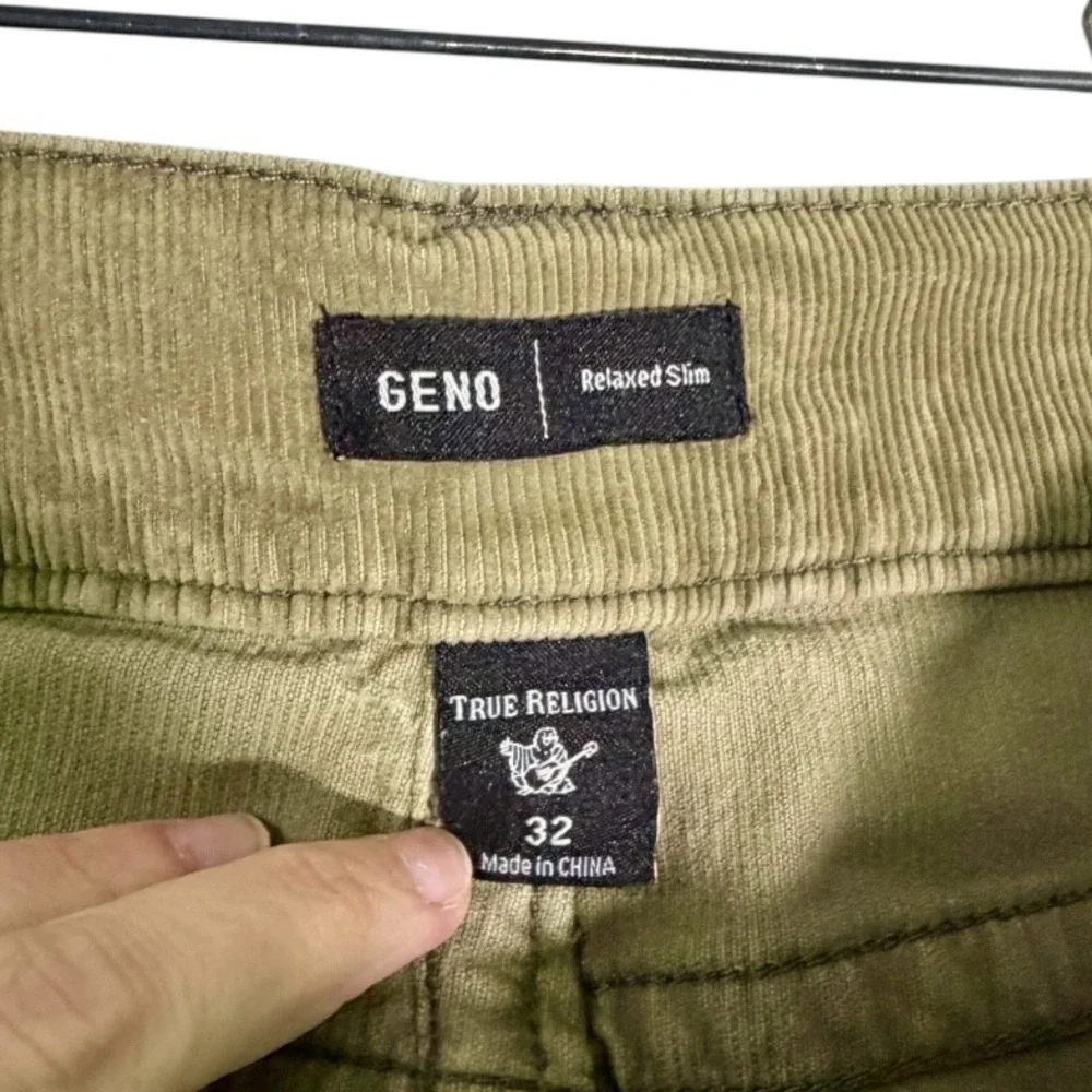 True Religion Geno Corduroy Relaxed Slim Straight Pants Olive Green‎ Mend 32x27